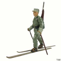 Lineol Mountain infantry soldier skiing, rifle on back