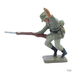 Lineol Soldier standing, with rifle, falling foreward