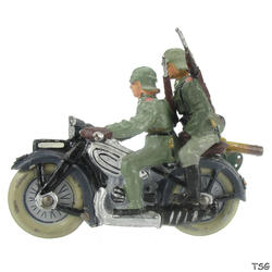 Lineol Soldat auf Kraftrad mit SMG auf Beiwagen, mit Sozius