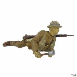 Lineol Soldier lying, with rifle and hand grenade