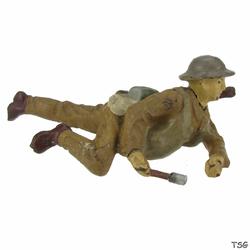 Lineol Soldier lying with hand grenade and spade