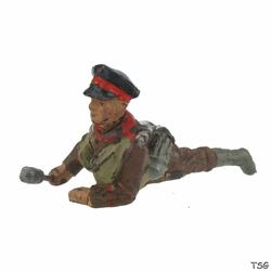 Lineol Soldier lying, with rifle and hand grenade