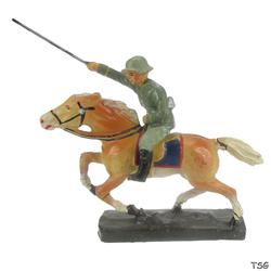 Elastolin Cavalry soldier attacking on horseback, with sword raised