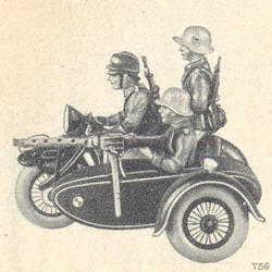Elastolin Motorcycle infantry soldier with motorcycle and sidecar with LMG