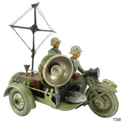 Elastolin Motorcycle infantry soldier with motorcycle and radio-set in sidecar