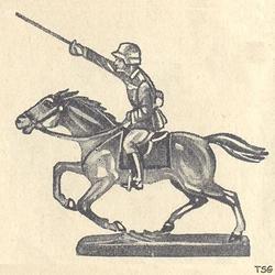 Elastolin Officer on galopping horse, with raised sword