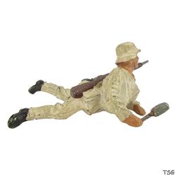 Lineol Soldier lying, with hand grenade