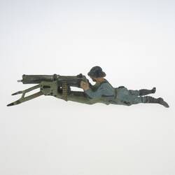 Lineol Soldier lying, shooting with heavy MG