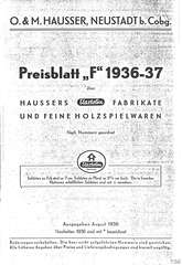 Preisblatt »F« 1936 -37 über HAUSSERS Elastolin FABRIKATE UND FEINE HOLZSPIELWAREN
