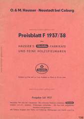 Elastolin Preisblatt »F« 1937/38 über HAUSSERS Elastolin FABRIKATE UND FEINE HOLZSPIELWAREN, Ausgabe Juli 1937