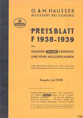 Elastolin Preisblatt »F« 1938 - 1939 über HAUSSERS Elastolin FABRIKATE UND FEINE HOLZSPIELWAREN, Ausgabe Juli 1938